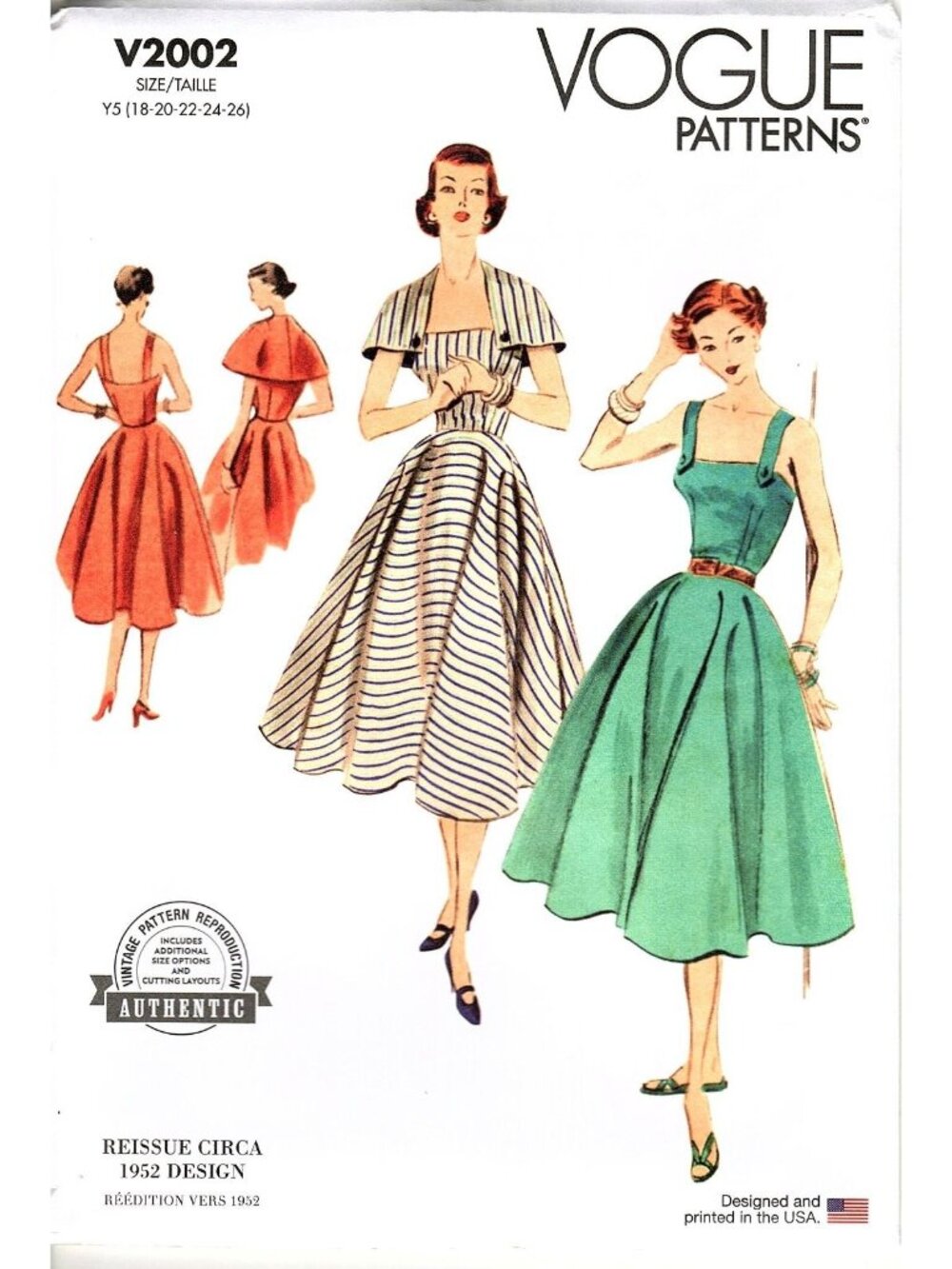 Vogue V2002 Misses 18 to 26 Reissue 1952 Dress and Capelet Uncut Sewing Pattern
